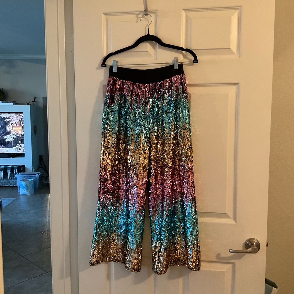 Multi colored Sequin Abound cropped pants